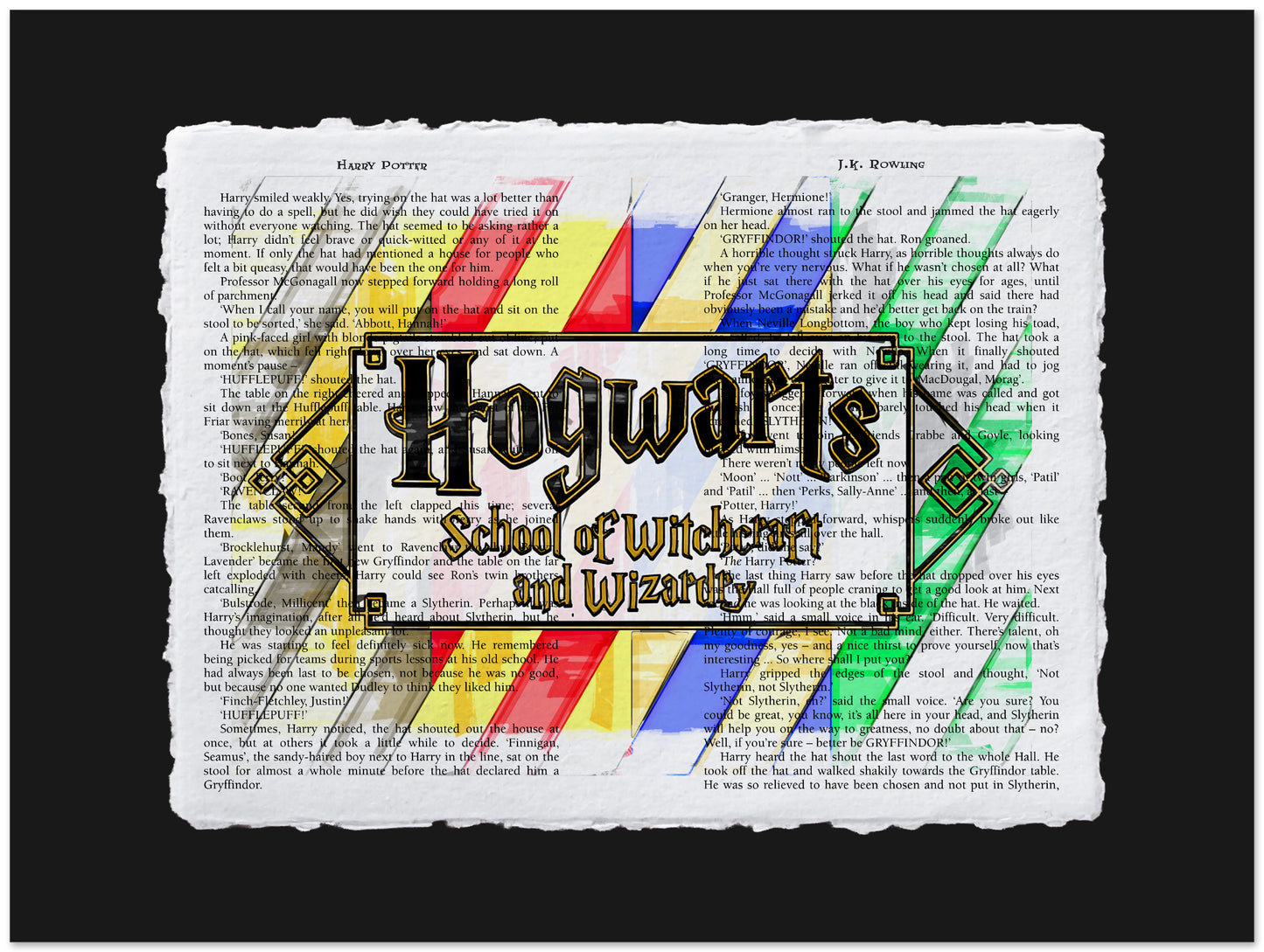 Hogwarts diploma with colorful border on a black background