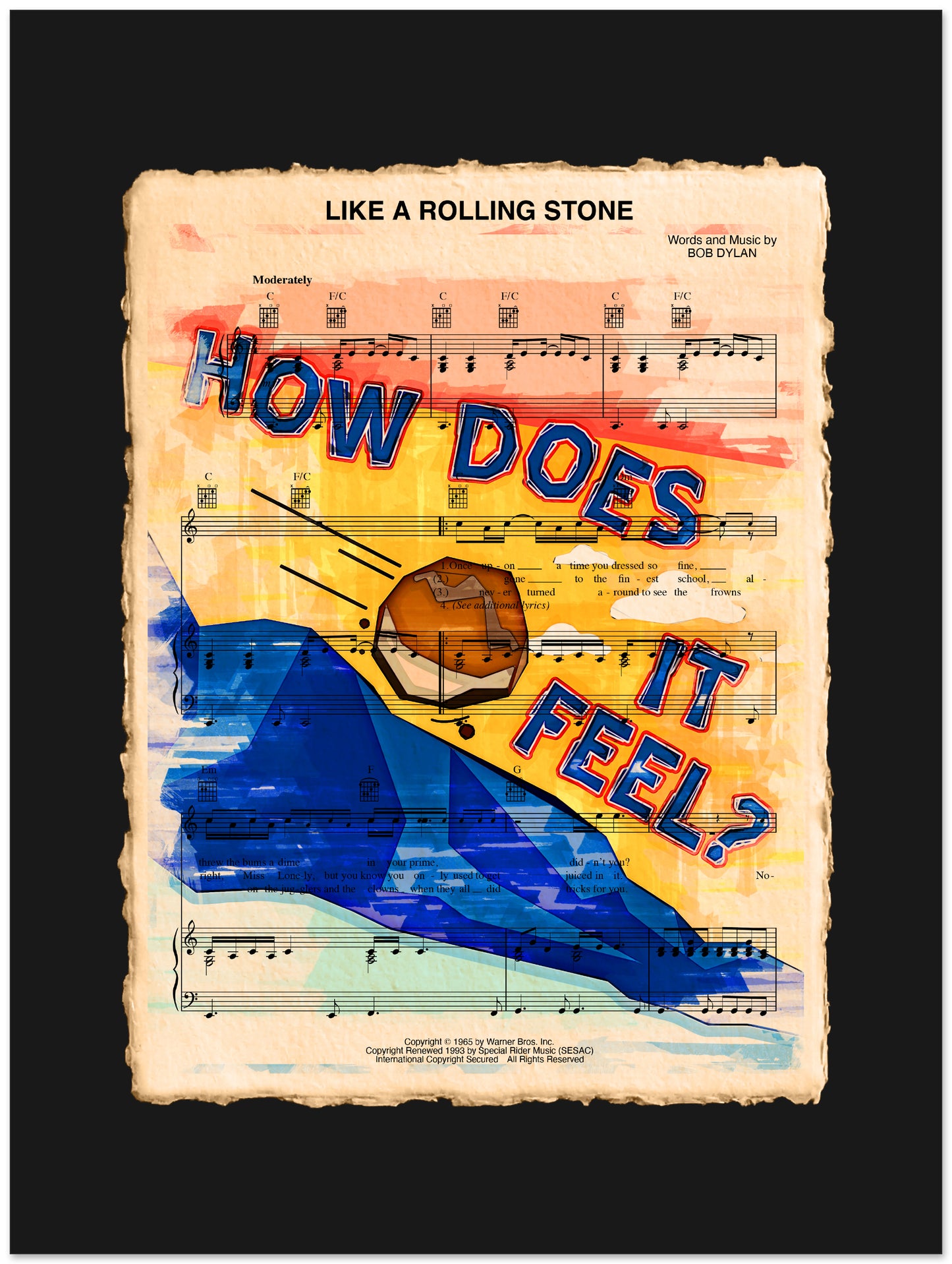 Sheet music cover for 'Like a Rolling Stone' with colorful design and text.