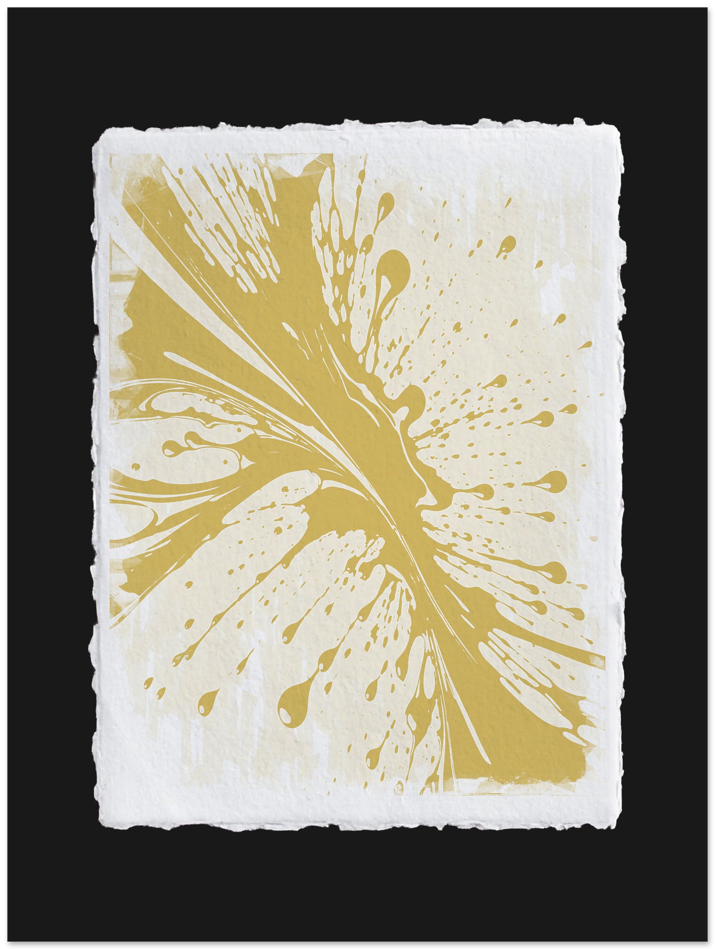 Gold leaf design on a textured white surface with a black border