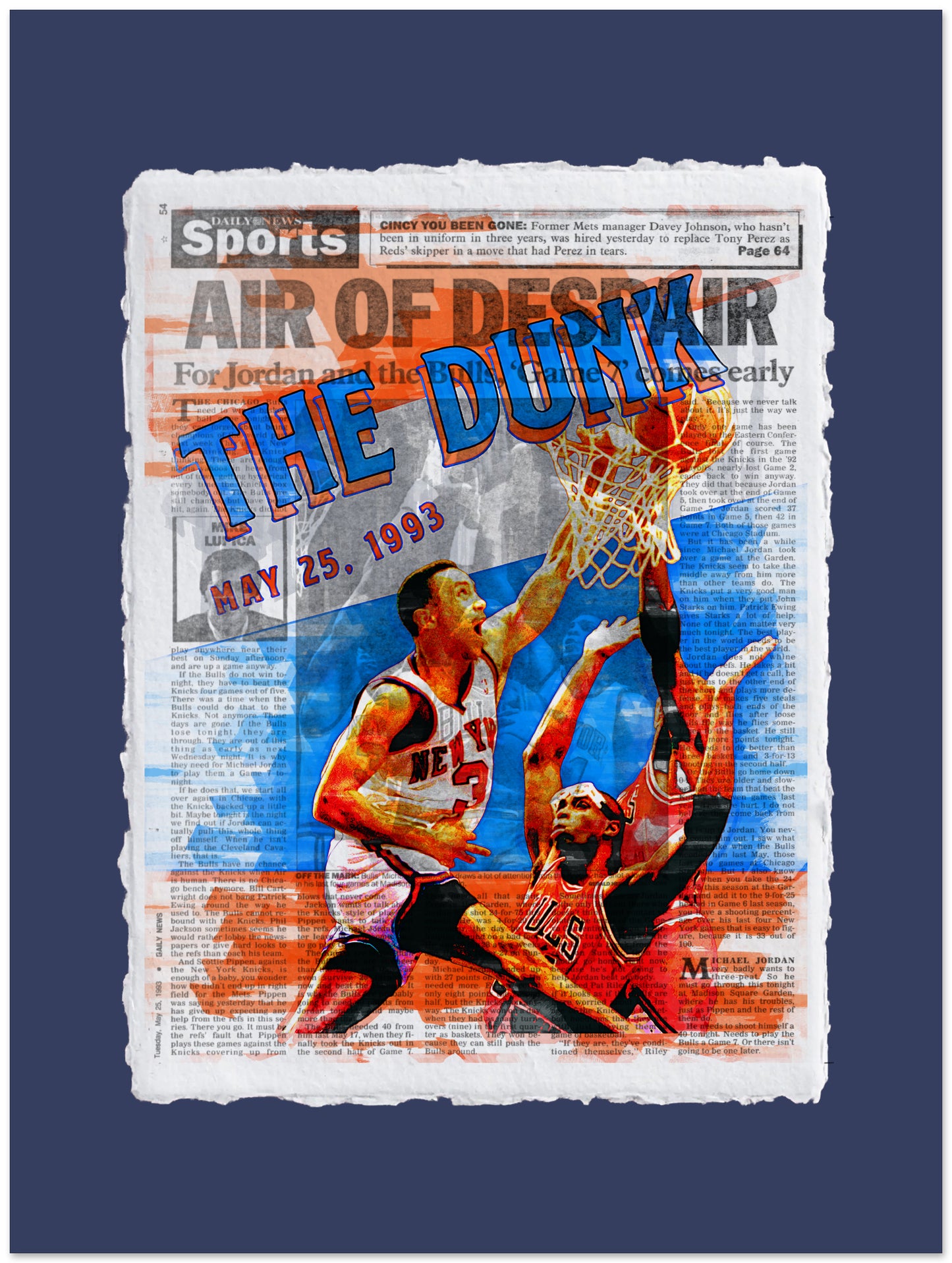 Newspaper-style graphic with basketball players and 'The Dunk' text