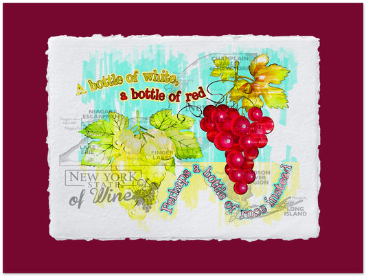 Decorative card with grapes and text on a textured background