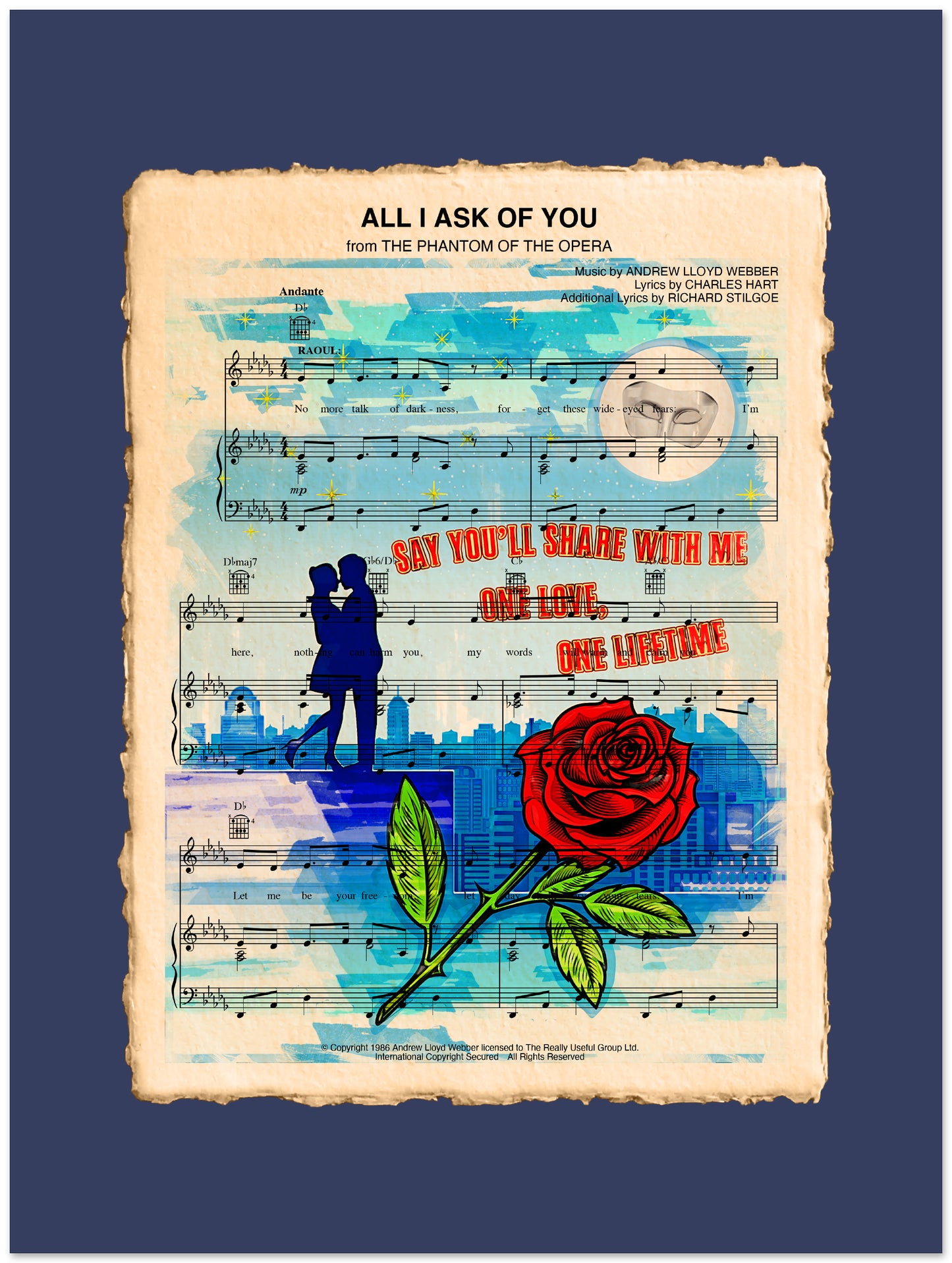 Phantom of the Opera Sheet Music Art Print | Theatre Lover Gift