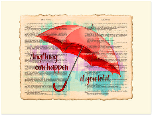 Red umbrella on a textured paper background with motivational quote
