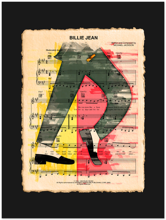 Music sheet with a silhouette of a person and colorful abstract design on a black background