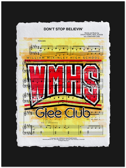 WMHS Glee Club poster with music notes and text on a black background