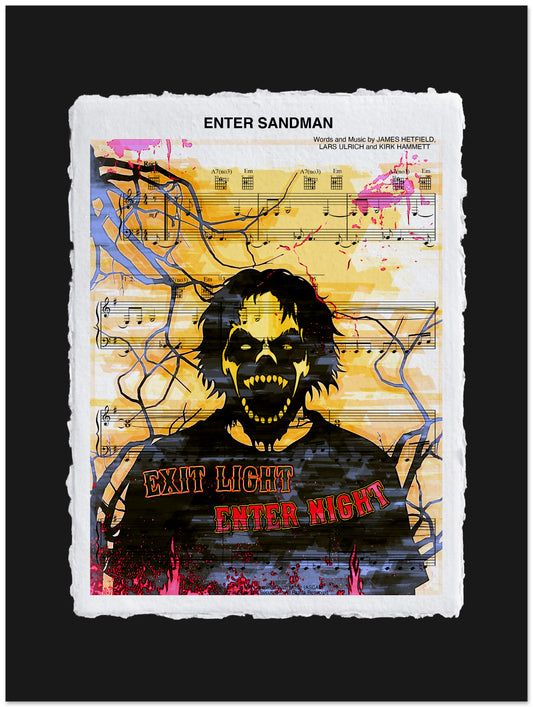 Artistic depiction of a character with a dark and intense expression, surrounded by abstract elements and text.