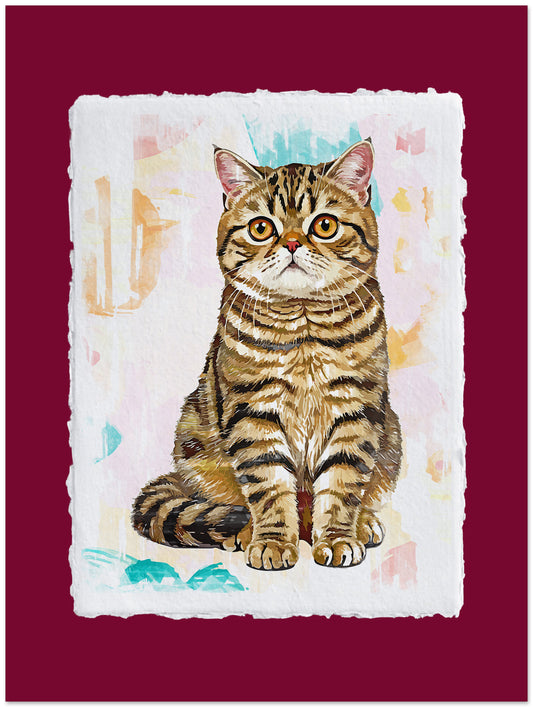 Illustration of a tabby cat on a colorful background