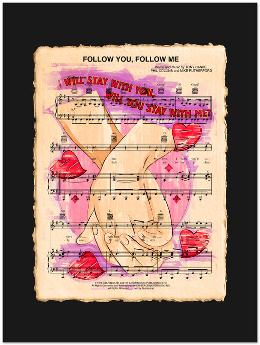 Sheet music with a heart design and text on a black background