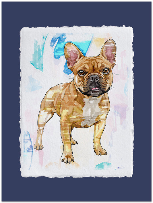 Painting of a French Bulldog on a textured paper background