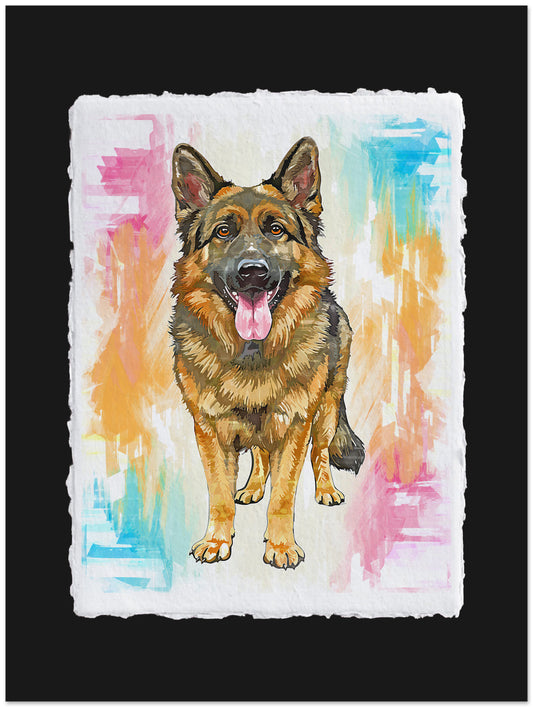 Colorful abstract background with a German Shepherd dog illustration