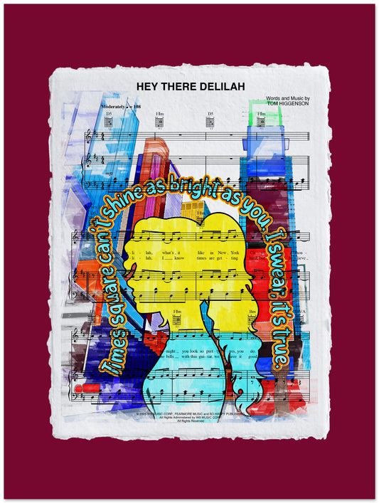 Colorful abstract design on a sheet of music with text overlay