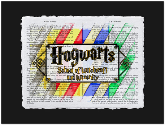 Hogwarts diploma with colorful border on a black background