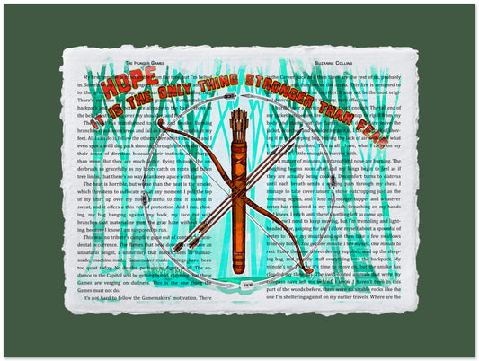 Artistic depiction of a bow and arrow on a textured background with text overlay.