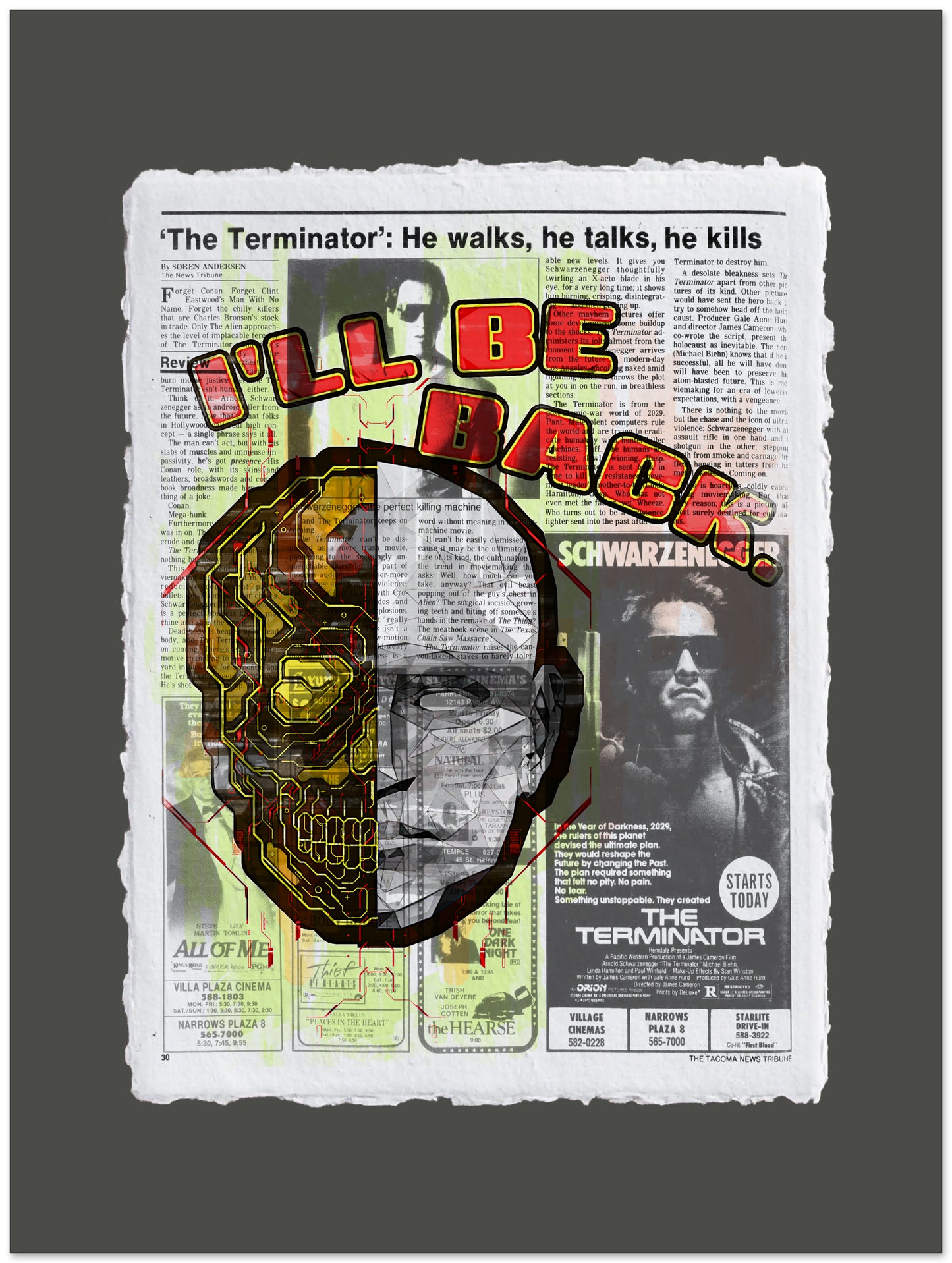 Movie poster for 'The Terminator' with 'I'll Be Back' slogan and character images.