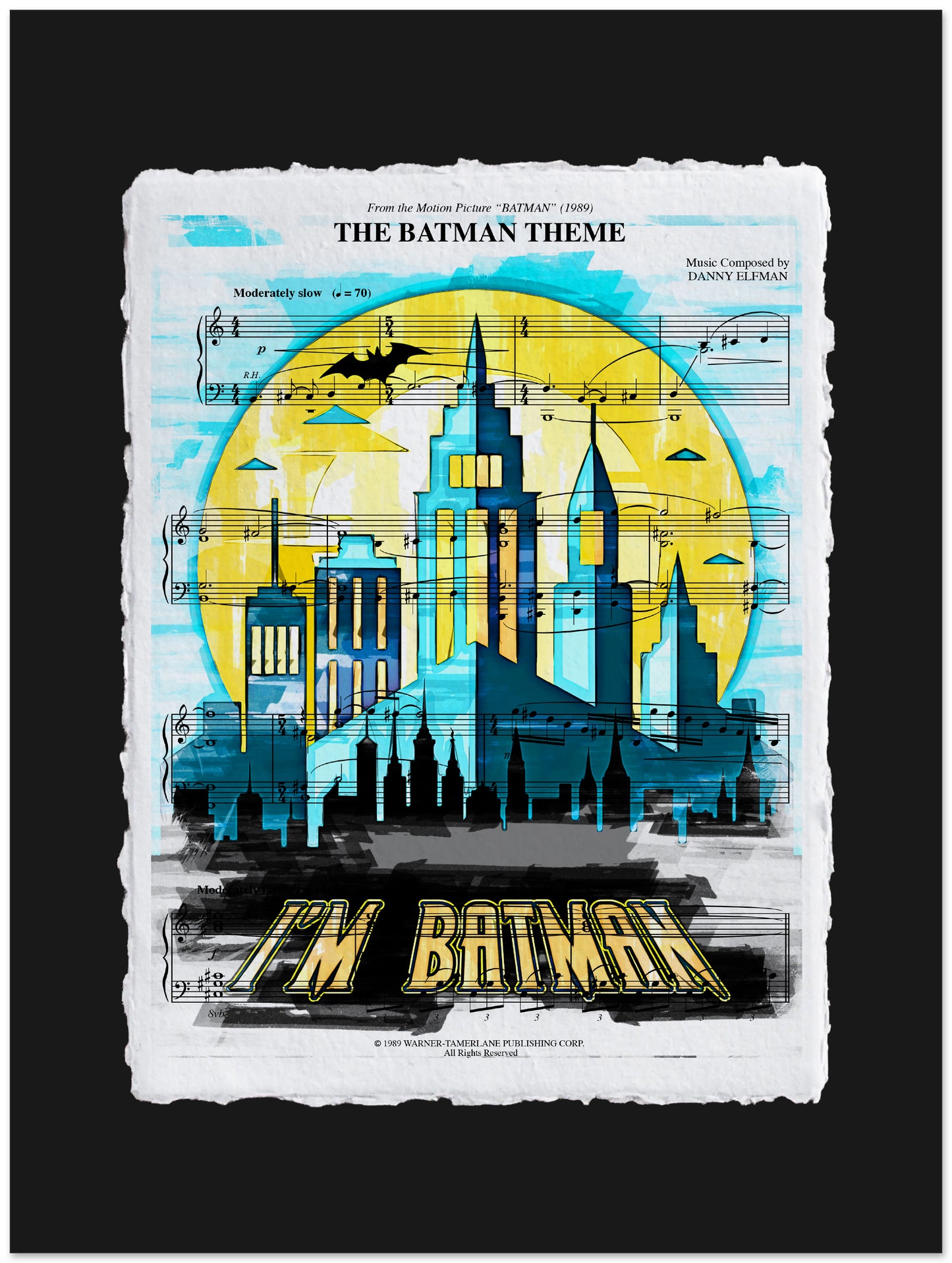 Poster design inspired by 'The Batman Theme' with a castle silhouette and musical notes.