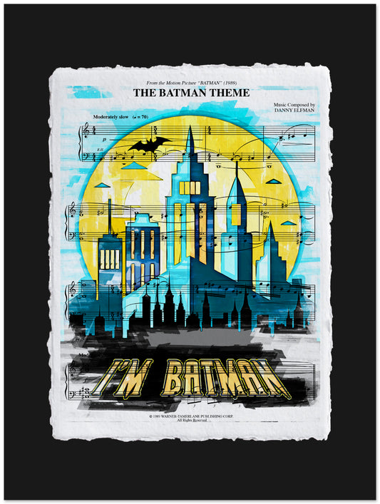 Poster design inspired by 'The Batman Theme' with a castle silhouette and musical notes.