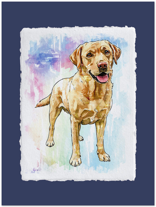 Painting of a Labrador Retriever dog on a colorful abstract background