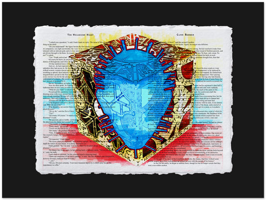 Artistic depiction of a blue heart with red and gold accents on a textured white background.