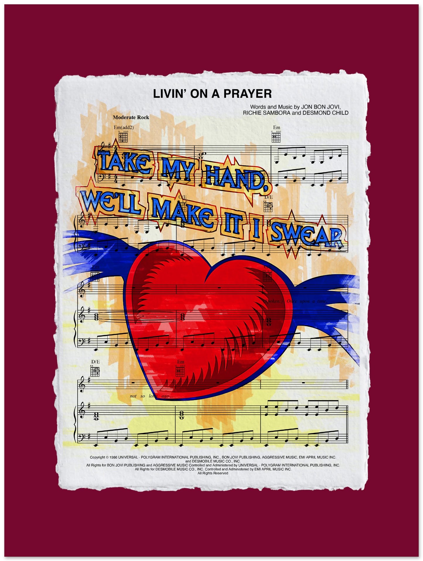Sheet music cover with a red heart and text on a red background