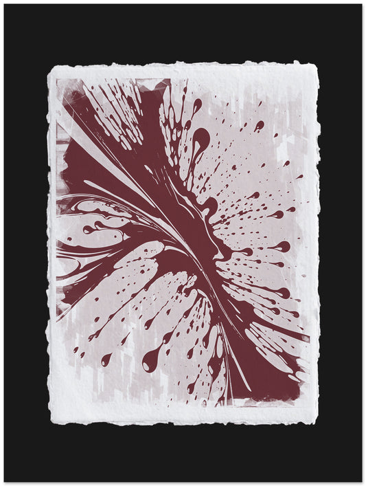 Abstract art print with a red and white design on a textured white background