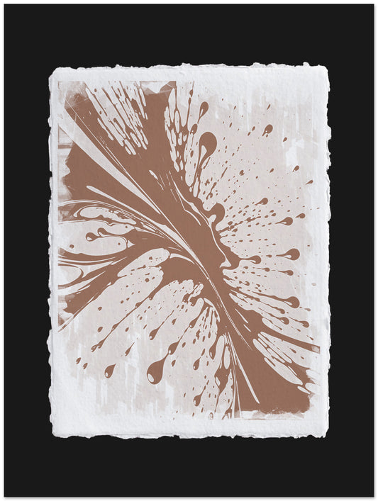 Artistic brown leaf design on textured white paper with a black border