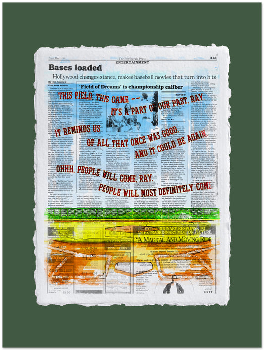 Newspaper with a sports headline and graphic design on a green background