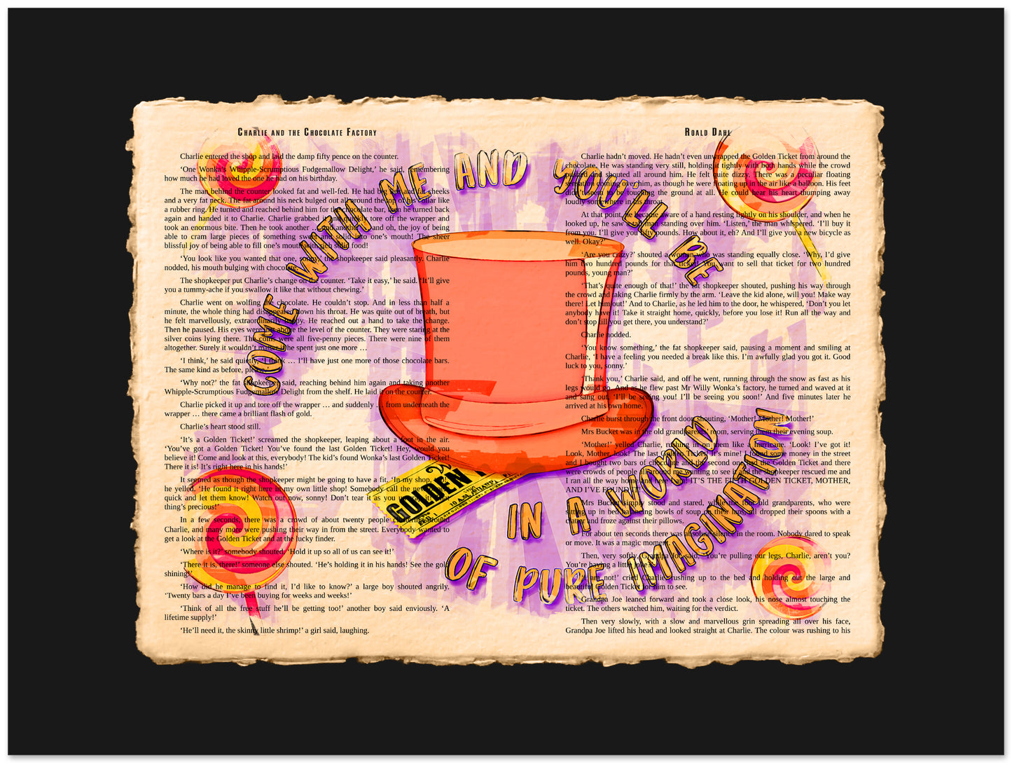 Colorful top hat illustration on a vintage-style text background with motivational quote.
