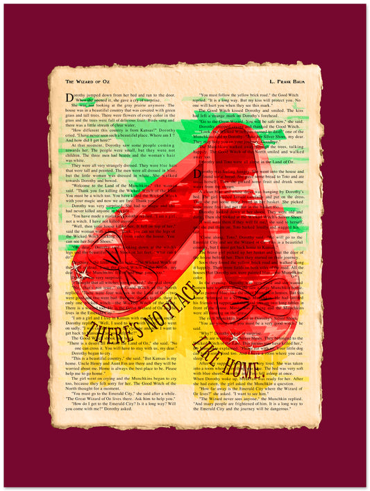 Red shoes with a bow on a vintage book page background