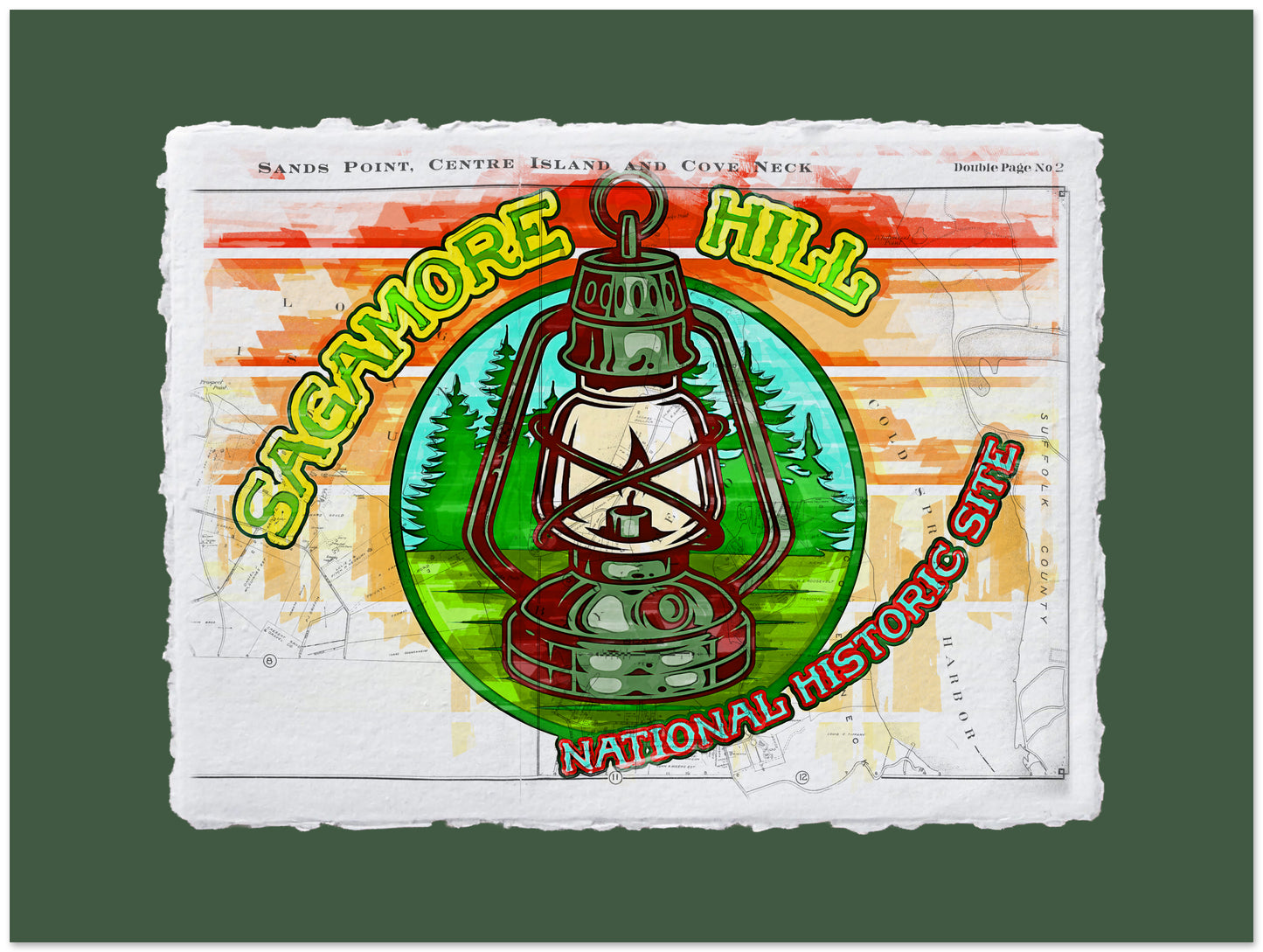 Logo of Sagamore Hill National Historic Site with a lantern design on a textured background.