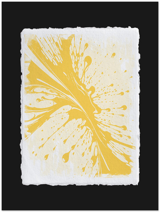 Yellow abstract design on a white background with a black border