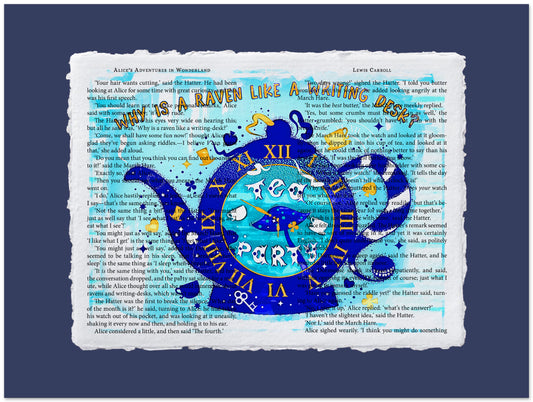 Decorative design with a blue clock face and text on a dark blue background
