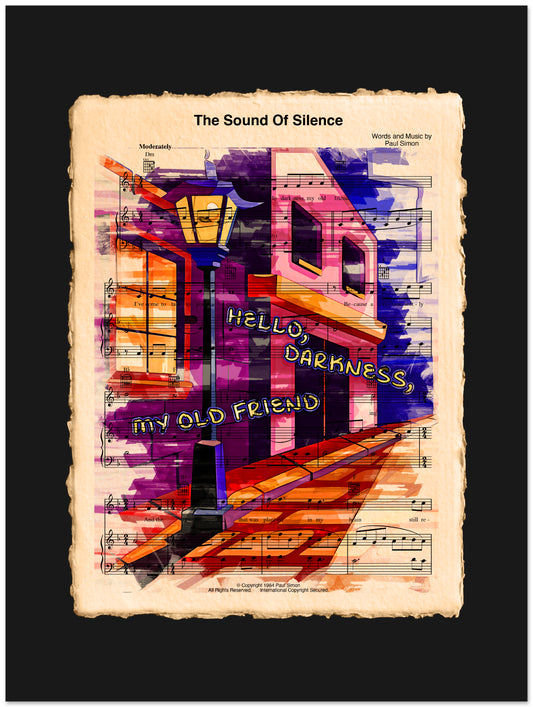 Colorful abstract design with text and musical notes on a black background