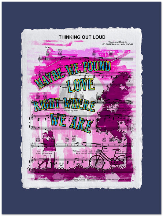 Sheet music cover with text 'Maybe We Found Love Right Where We Are' on a blue background