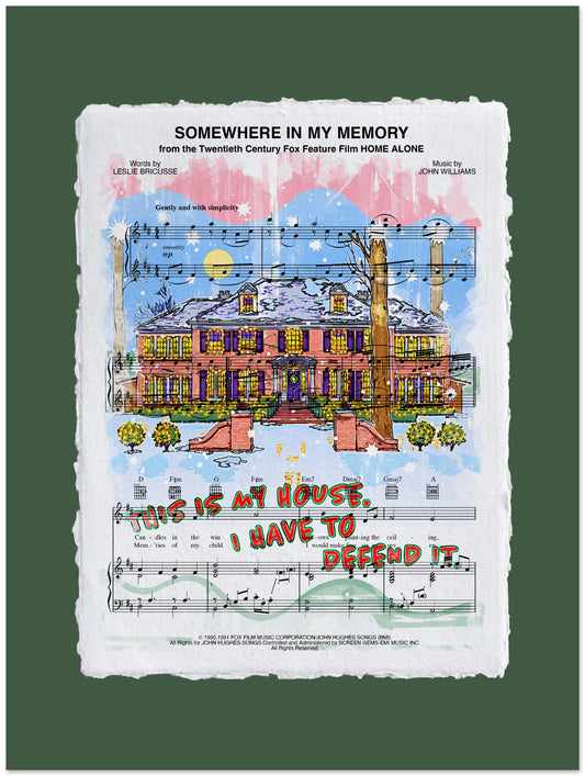 Sheet music cover with a colorful illustration of a house and text, featuring the movie 'Home Alone'.