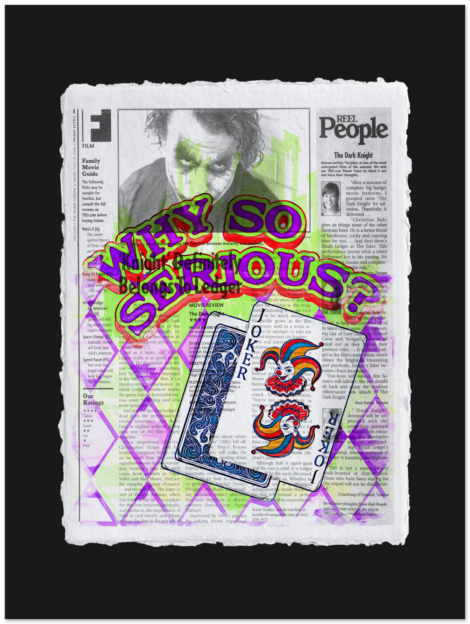 Newspaper with 'Why So Serious?' text and Joker card design
