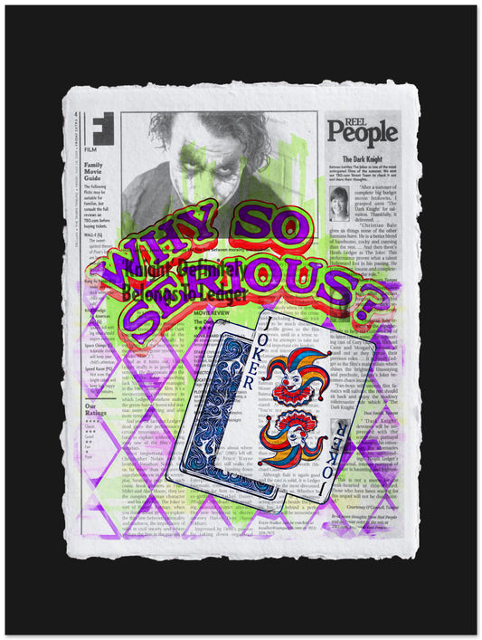 Newspaper with 'Why So Serious?' text and Joker card design
