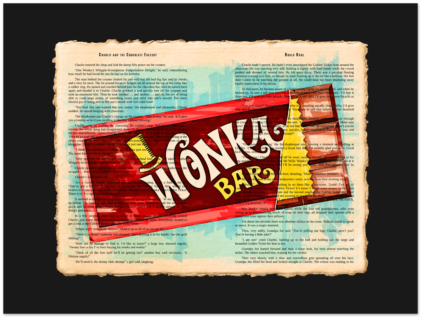 Wonka Bar packaging on a vintage-style paper background