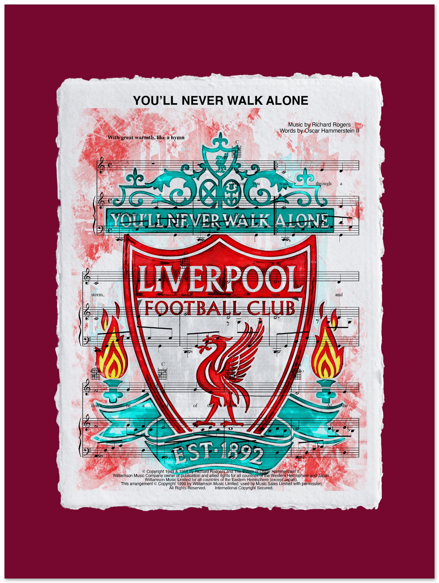 Liverpool Football Club emblem with 'You'll Never Walk Alone' text on a red background