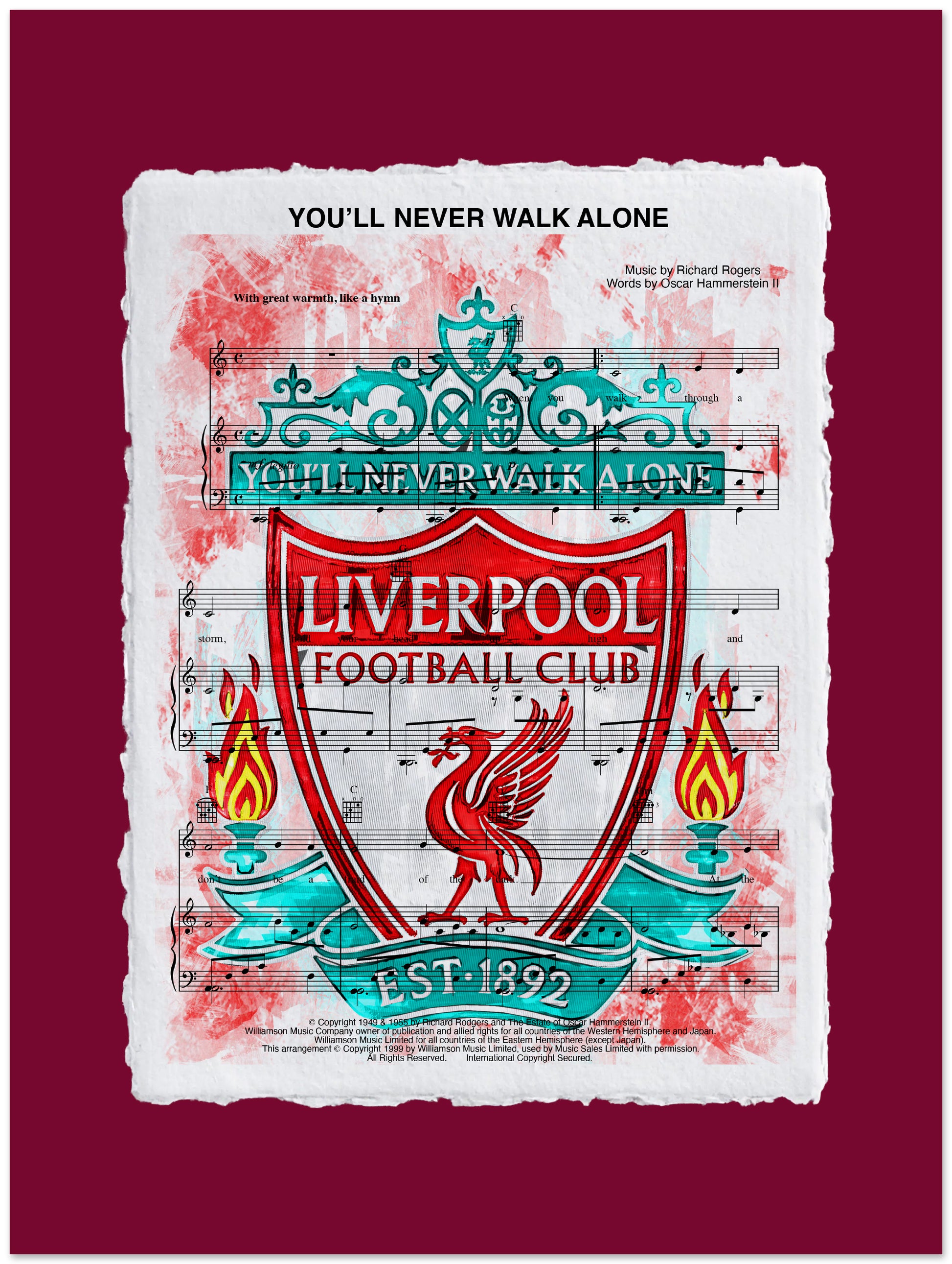 Liverpool Football Club emblem with 'You'll Never Walk Alone' text on a red background
